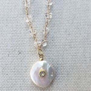 Crystal Beaded Pearl Pendant Necklace